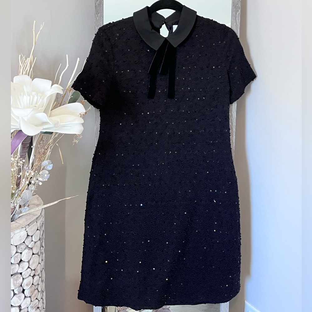 Elle Magazine Black Sparkly dress with velvet bow and collar